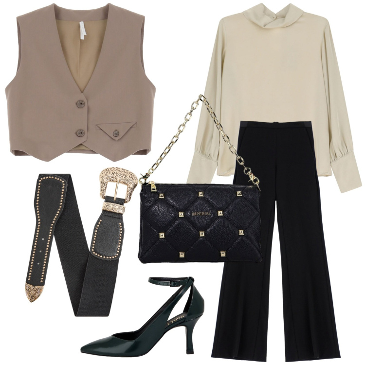 Outfit donna - Quel tocco glam.... Stile Glamour per Serata fuori. Abbinamento con cinture, pantaloni, borse a spalla, gilet, camicie, décolleté.