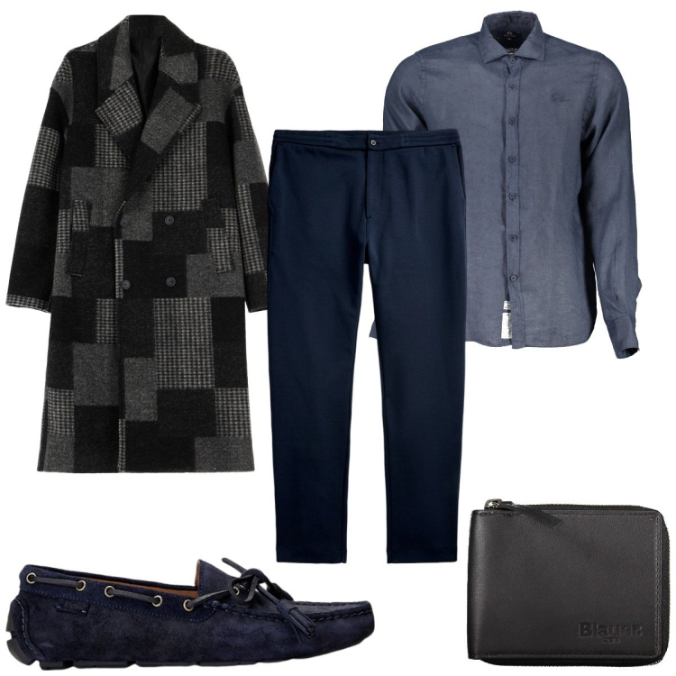 Outfit uomo - Total look #1976739. Stile Casual per Tutti i giorni. Abbinamento con cappotti, scarpe stringate, pantaloni, camicie, portafogli.