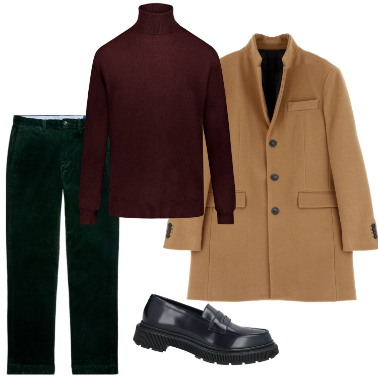 Outfit uomo - Total look #1976763. Stile Trendy per Tutti i giorni. Abbinamento con scarpe stringate, cappotti, pantaloni, maglieria.