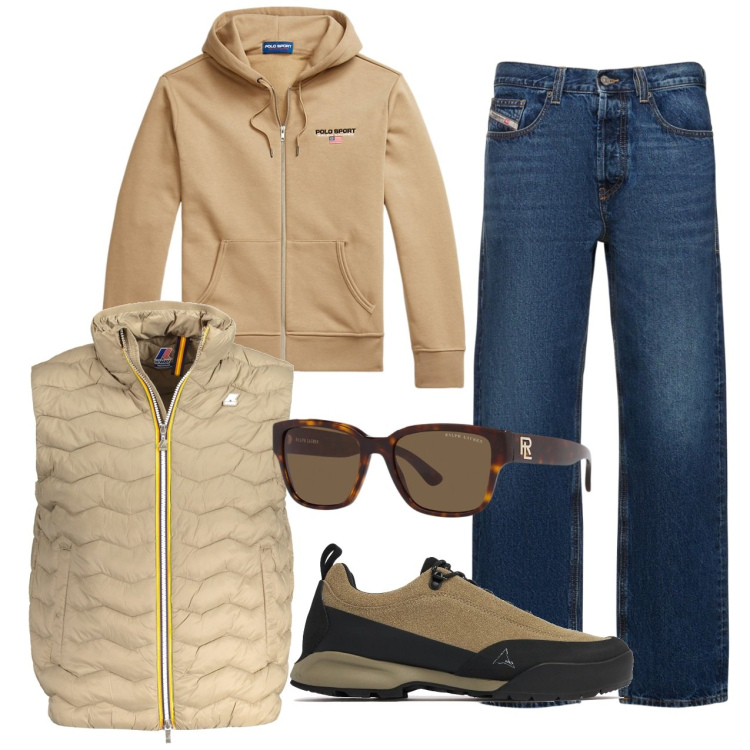 Outfit uomo - Mattina fredda. Stile Casual per Tutti i giorni. Abbinamento con occhiali da sole, felpe con cappuccio, giacche, jeans dritti, sneakers.