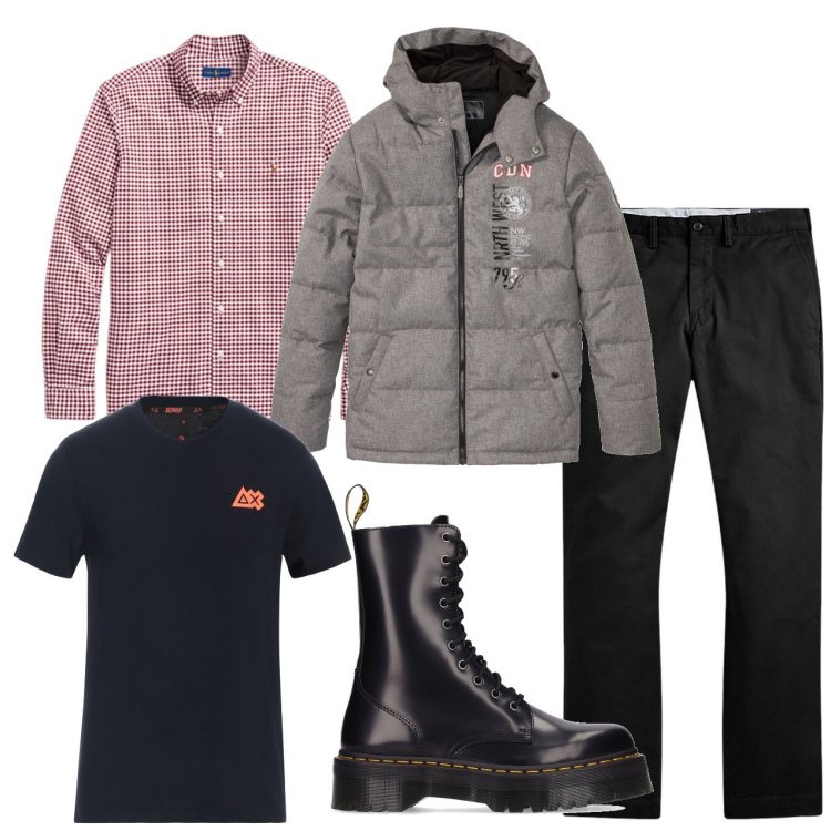 Outfit uomo - Fa freddo. Stile Casual per Tutti i giorni. Abbinamento con giacche, t-shirt, pantaloni, camicie, stivali.