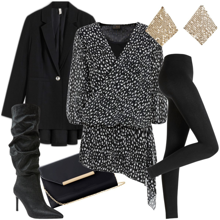 Outfit donna - Gli stivali lurex. Stile Sexy per Serata fuori. Abbinamento con leggings, bluse, blazer, pochette, stivali, orecchini.