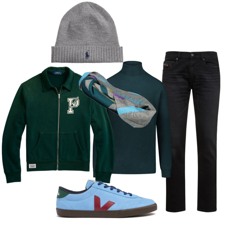 Outfit uomo - Accessori indispensabili. Stile Casual per Tutti i giorni. Abbinamento con berretti, giacche, maglieria, jeans slim fit, sneakers, sciarpe.
