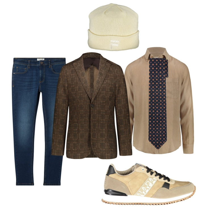 Outfit uomo - In jeans e cravatta…. Stile Casual per Tutti i giorni. Abbinamento con jeans skinny, giacche, camicie, sneakers, cravatte, berretti.