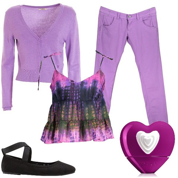 Outfit donna - Regali per un compleanno. Stile Vintage retrò per Tutti i giorni. Abbinamento con ballerine, profumi, cardigans, pantaloni, canottiere.