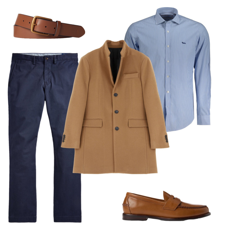 Outfit uomo - Elegante con il cappotto. Stile Business/Elegante per Serata speciale. Abbinamento con cappotti, pantaloni, scarpe stringate, cinture, camicie.