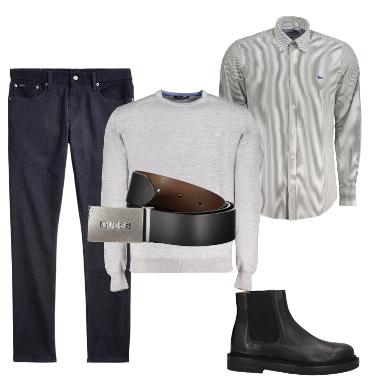 Outfit uomo - Grigio di stile. Stile Casual per Tutti i giorni. Abbinamento con stivali e stivaletti, jeans, camicie, cinture, maglieria.