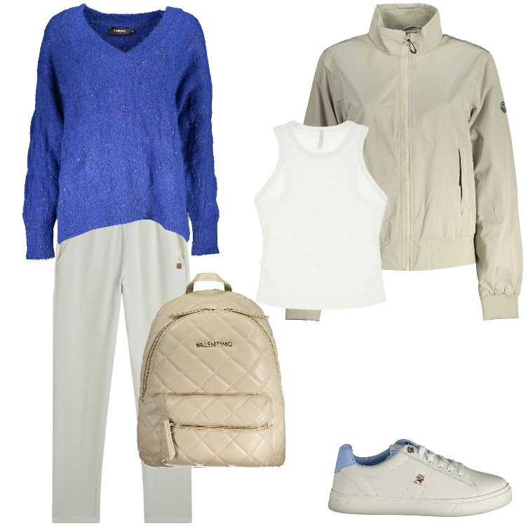 Outfit donna - Total look #1977013. Stile Casual per Tutti i giorni. Abbinamento con top, pantaloni, maglieria, sneakers, blazer, zaini.