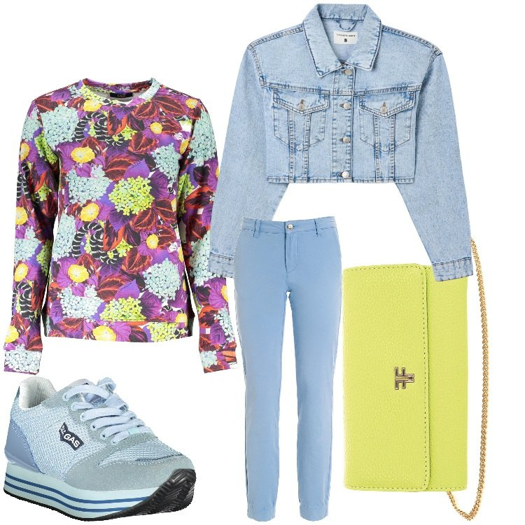 Outfit donna - Chiacchere fra amiche. Stile Casual per Tutti i giorni. Abbinamento con blazer, borse a tracolla, pantaloni, felpe, sneakers.