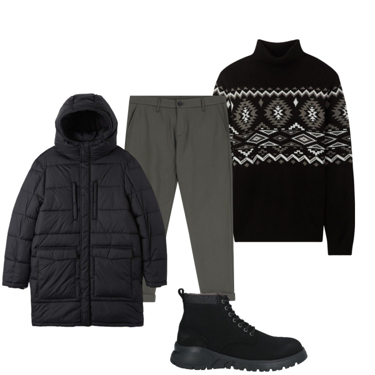 Outfit uomo - Total look #1977050. Stile Casual per Tutti i giorni. Abbinamento con stivali e stivaletti, maglieria, piumini, pantaloni.