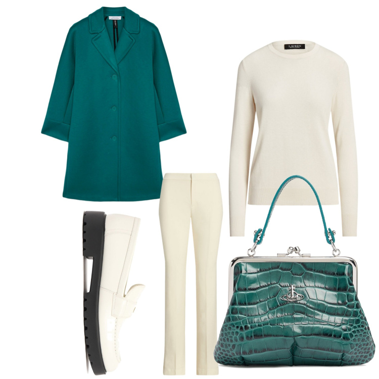 Outfit donna - Tiro fuori il cappotto. Stile Casual chic per Ufficio. Abbinamento con maglieria, pantaloni, cappotti, borse a mano, mocassini.