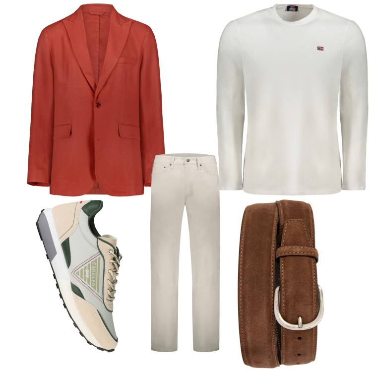 Outfit uomo - Giacca e sneakers. Stile Business/Elegante per Ufficio. Abbinamento con pantaloni, cinture, giacche, t-shirt, sneakers.