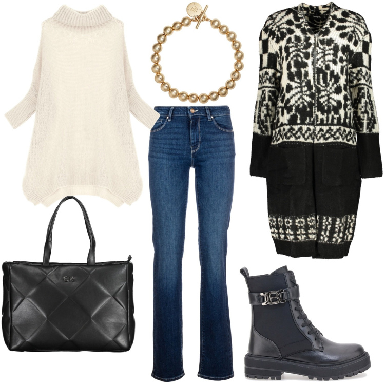 Outfit donna - Parola d\'ordine: comodità!. Stile Casual per Tutti i giorni. Abbinamento con maglieria, jeans, braccialetti, anfibi, cappotti, borse a spalla.