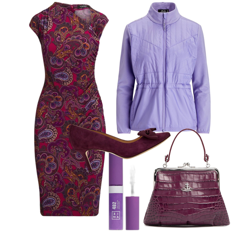 Outfit donna - Ispirazione japan. Stile Etnico per Ufficio. Abbinamento con mascara, décolleté, vestiti asimmetrici, blazer, borse a mano.