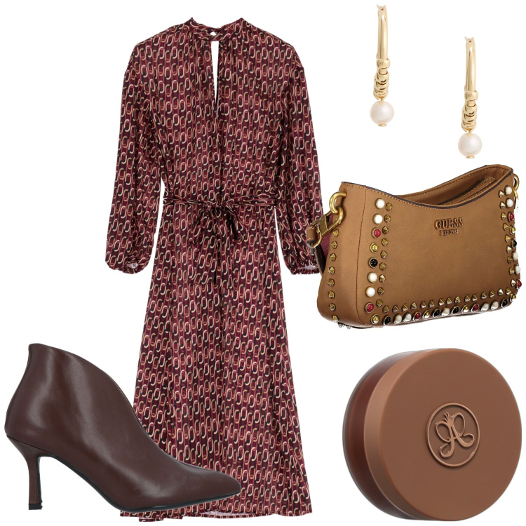 Outfit donna - Autunno boho. Stile Boho per Ufficio. Abbinamento con stivaletti, terre, vestiti midi/longuette, orecchini, borse a spalla.