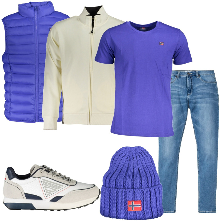 Outfit uomo - Il viola casual. Stile Casual per Tutti i giorni. Abbinamento con jeans, felpe, sneakers, giacche, t-shirt, berretti.