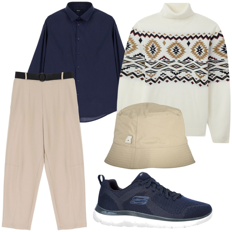 Outfit uomo - Maglione pesante con i chino. Stile Urban per Tutti i giorni. Abbinamento con sneakers, maglieria, camicie, pantaloni, cappelli.