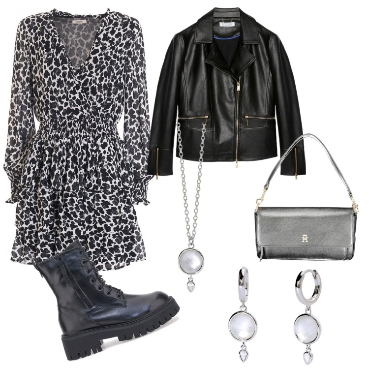 Outfit donna - Total look #1977206. Abbinamento con orecchini, collane, vestiti, anfibi, blazer, borse a spalla.