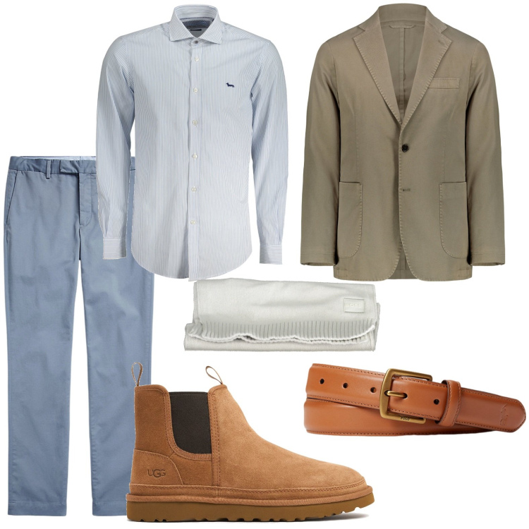 Outfit uomo - Giacca e camicia per l\'ufficio. Stile Urban per Ufficio. Abbinamento con cinture, pantaloni chino, giacche, stivali, sciarpe, camicie.