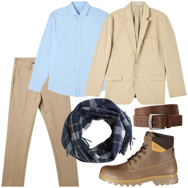 Outfit uomo - La pasmina morbidissima. Stile Urban per Ufficio. Abbinamento con cinture, giacche, camicie, sciarpe, pantaloni chino, stivali.