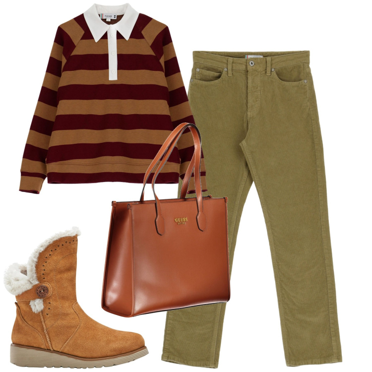 Outfit donna - City. Stile Basic per Tutti i giorni. Abbinamento con stivali, pantaloni, felpe, borse a spalla.