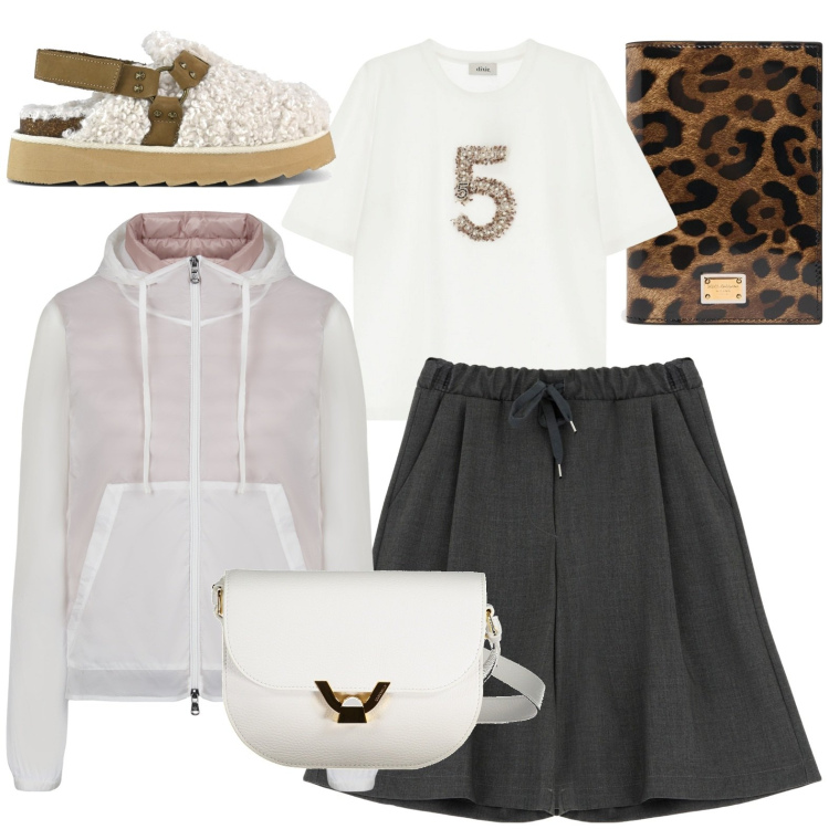 Outfit donna - Total look #1977651. Stile Casual per Tutti i giorni. Abbinamento con shorts, t-shirt, blazer, borse a tracolla, portafogli, sabot.
