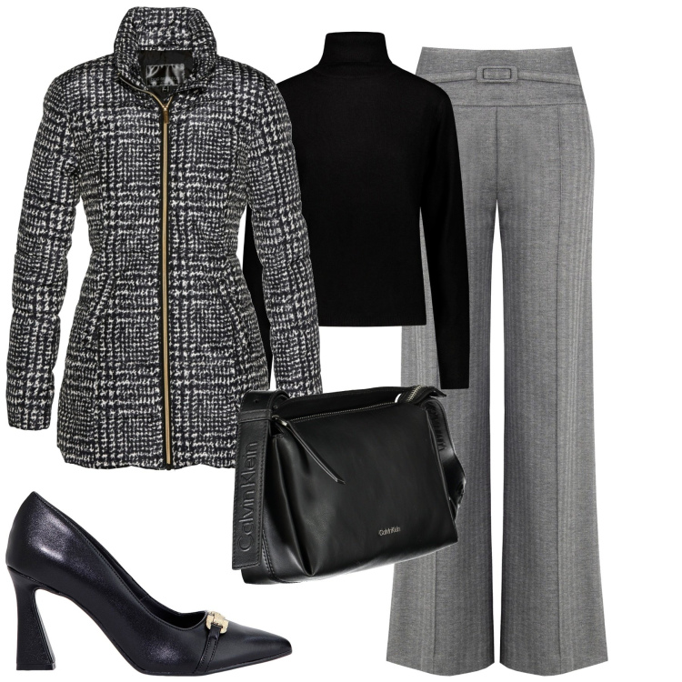 Outfit donna - City. Stile Urban per Tutti i giorni. Abbinamento con giacche, pantaloni a palazzo, stivaletti, borse a tracolla, maglieria.