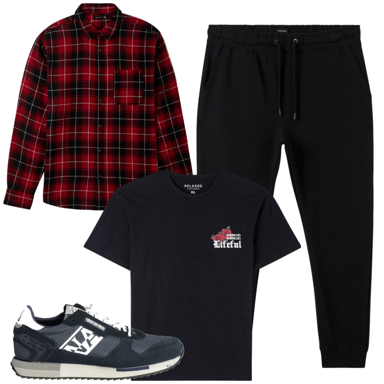 Outfit uomo - Total look #1977721. Stile Casual per Tutti i giorni. Abbinamento con camicie, pantaloni, t-shirt, sneakers.