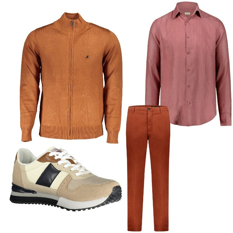 Outfit uomo - Autunnale. Stile Casual per Tutti i giorni. Abbinamento con pantaloni, camicie, sneakers, cardigans.