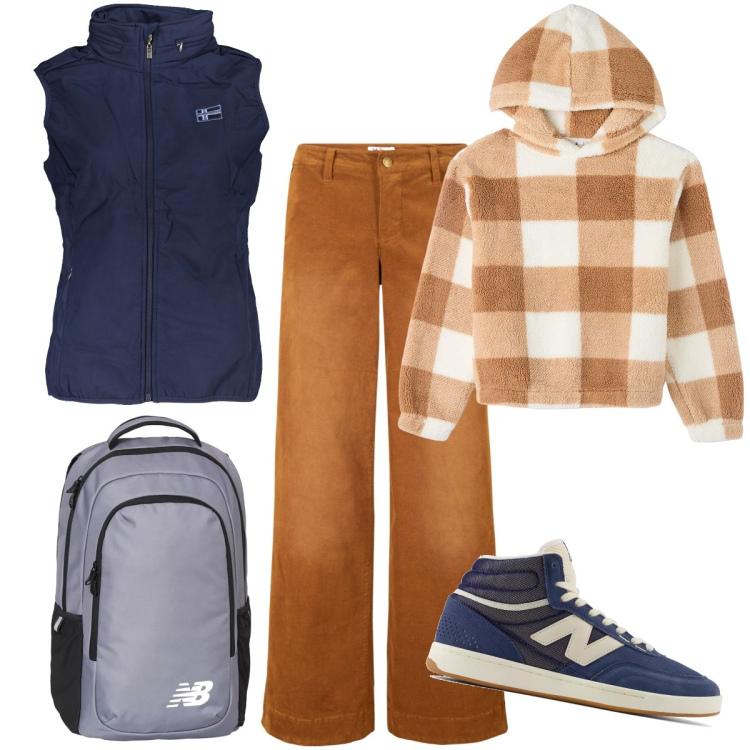 Outfit donna - La felpa a quadri. Stile Casual per Scuola/Università. Abbinamento con pantaloni, felpe con cappuccio, zaini, sneakers, blazer.