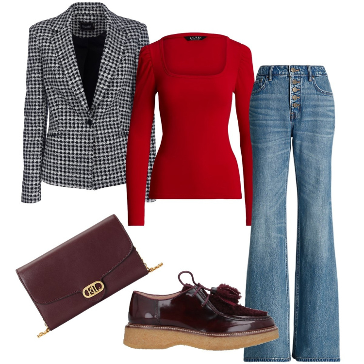 Outfit donna - I mocassini in vernice. Stile Trendy per Ufficio. Abbinamento con scarpe stringate, blazer, borse a tracolla, jeans, t-shirt.