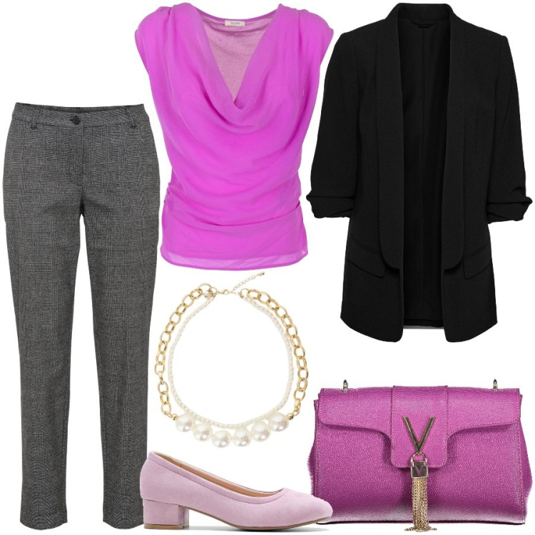 Outfit donna - Total look #1977915. Stile Chic per Ufficio. Abbinamento con pantaloni, blazer, décolleté, top, collane, borse a tracolla.
