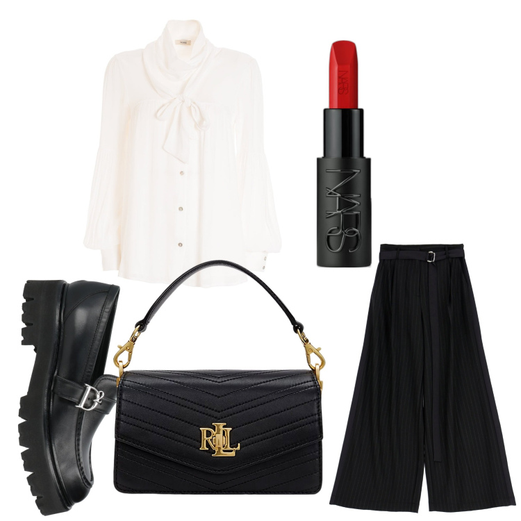 Outfit donna - Al concerto di Einaudi. Stile Bon Ton per Serata fuori. Abbinamento con mocassini, rossetti, camicie, pantaloni, borse a tracolla.