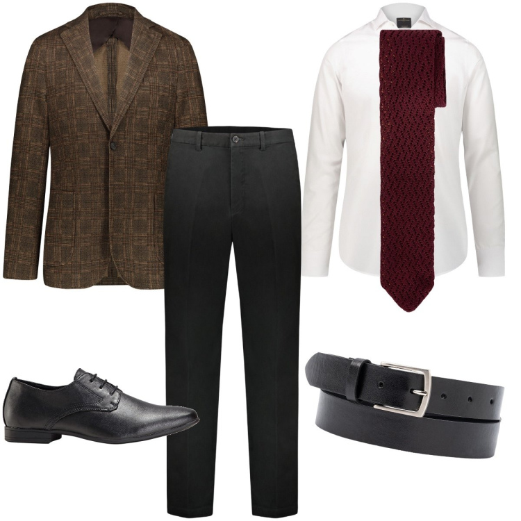 Outfit uomo - La cravatta bordeaux. Stile Business/Elegante per Cerimonia. Abbinamento con scarpe stringate, giacche, camicie, cinture, pantaloni, cravatte.