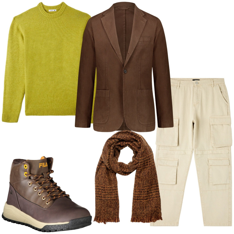 Outfit uomo - I pantaloni cargo. Stile Urban per Ufficio. Abbinamento con pantaloni cargo, maglieria, sciarpe, giacche, stivali.