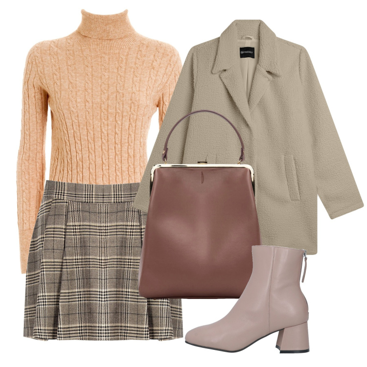 Outfit donna - Gli ankle boots cipria. Stile Chic per Tutti i giorni. Abbinamento con stivaletti, minigonne, maglieria, cappotti, borse a spalla.