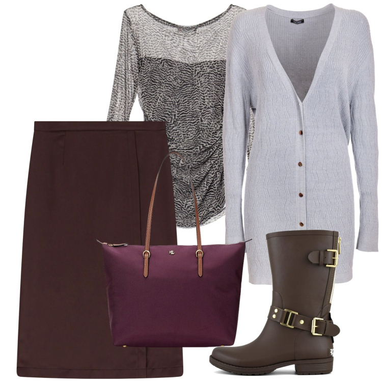 Outfit donna - Malva. Stile Bon Ton per Tutti i giorni. Abbinamento con cardigans, top, minigonne, borse tote, stivali.