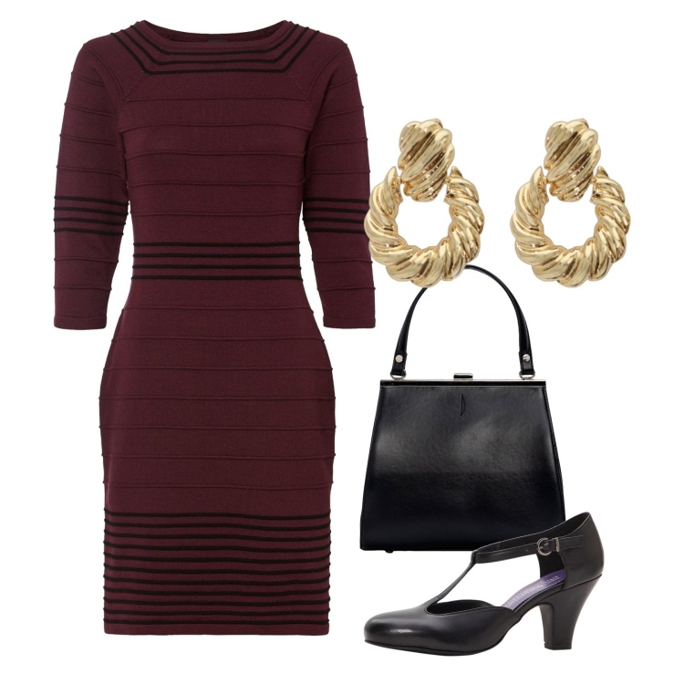 Outfit donna - Una visita formale. Stile Bon Ton per Tutti i giorni. Abbinamento con vestiti, décolleté, orecchini, clutch.