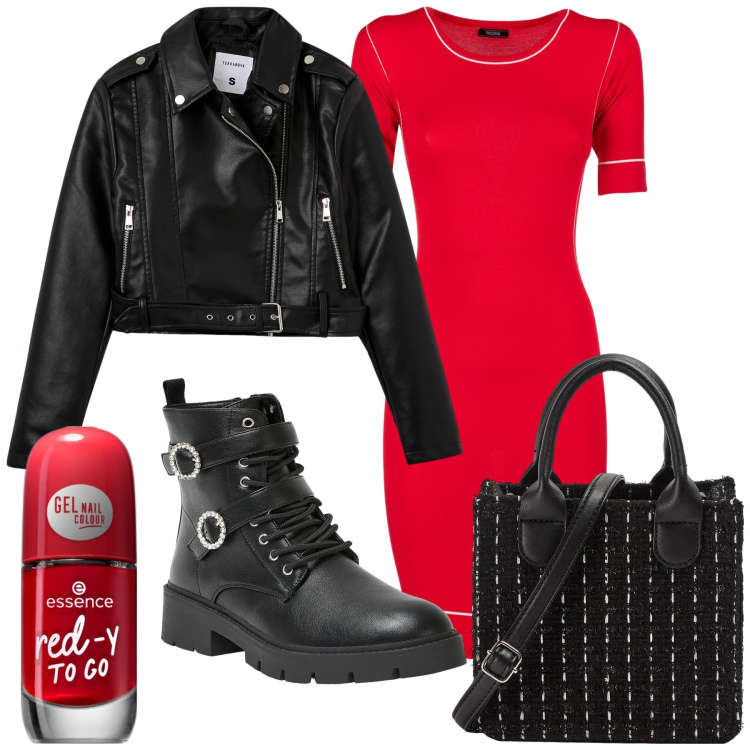 Outfit donna - Pronta!. Stile Rock per Tutti i giorni. Abbinamento con smalti, anfibi, shopping bag, giacche, vestiti.