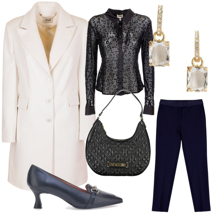 Outfit donna - Camicia in tulle, animalier. Stile Glamour per Serata fuori. Abbinamento con camicie, cappotti, pantaloni, orecchini, décolleté, borse a spalla.