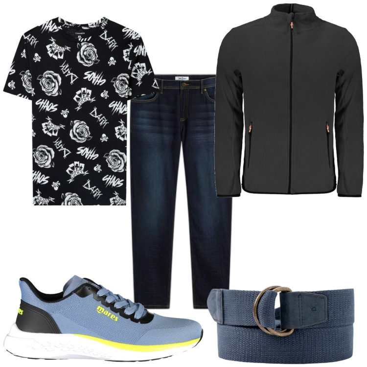 Outfit uomo - Total look #1978452. Stile Trendy per Tutti i giorni. Abbinamento con jeans slim fit, t-shirt, felpe, cinture, sneakers.