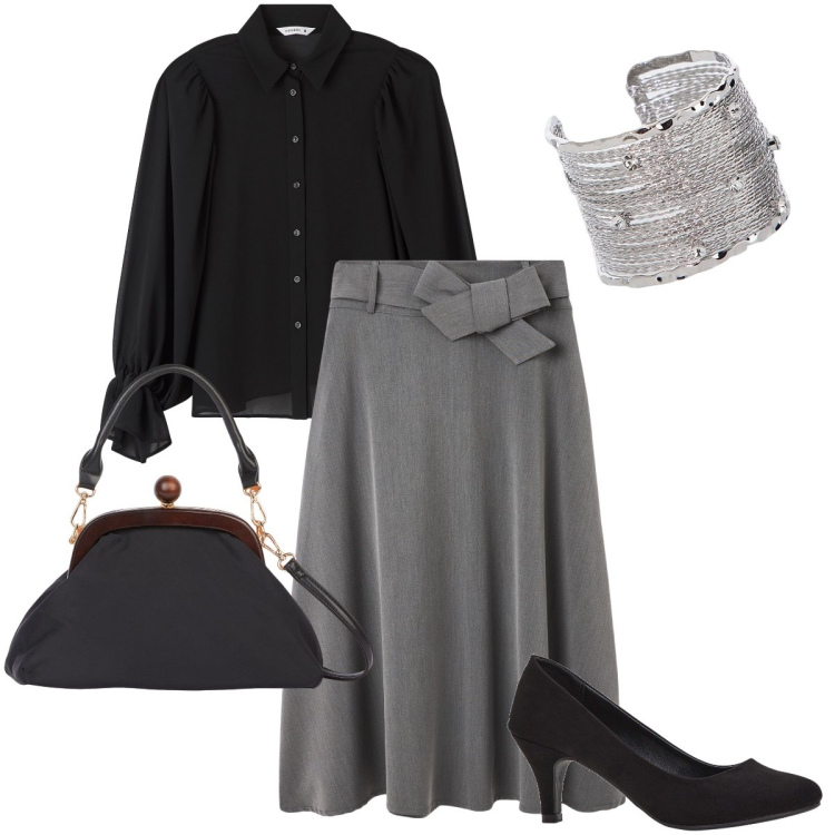 Outfit donna - Fiocco laterale. Stile Bon Ton per Serata fuori. Abbinamento con décolleté, gonne lunghe, camicie, braccialetti, clutch.