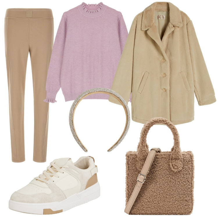 Outfit donna - Bantoa mid season. Stile Sporty chic per Tutti i giorni. Abbinamento con shopping bag, cerchietti, sneakers, cappotti, pantaloni, maglieria.