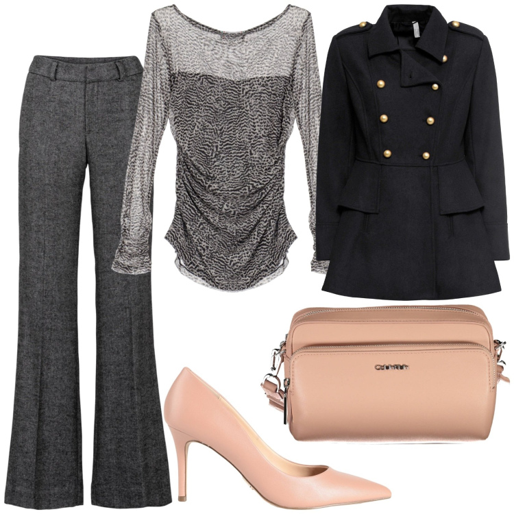 Outfit donna - Total look #1978597. Stile Chic per Serata fuori. Abbinamento con pantaloni a palazzo, cappotti, décolleté, top, borse a tracolla.