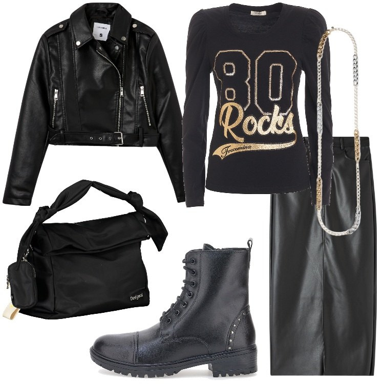 Outfit donna - Se ti senti Rock. Stile Rock per Tutti i giorni. Abbinamento con gonne lunghe, giacche, t-shirt, anfibi, collane, borse a spalla.