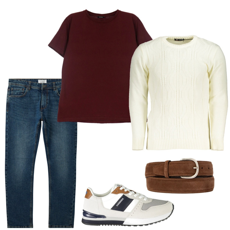 Outfit uomo - Total look #1978735. Stile Casual per Tutti i giorni. Abbinamento con jeans, t-shirt, cinture, maglieria, sneakers.