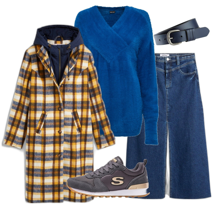 Outfit donna - Passeggiate autunnali. Stile Basic per Tutti i giorni. Abbinamento con sneakers, cinture, gonne lunghe, maglieria, cappotti.