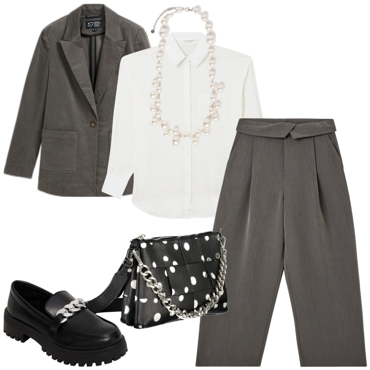 Outfit donna - Total look #1978810. Stile Casual per Ufficio. Abbinamento con blazer, collane, pantaloni, mocassini, camicie, borse a spalla.