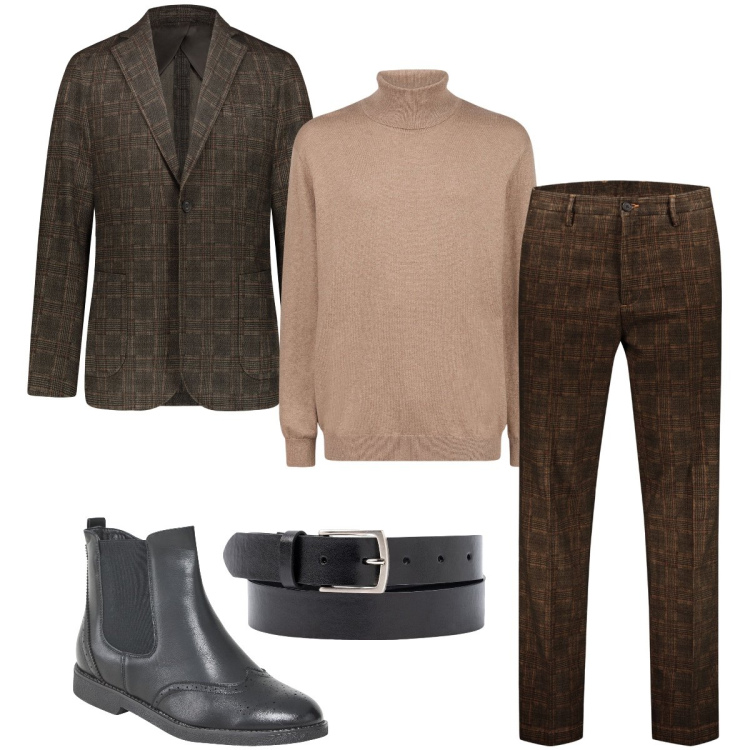 Outfit uomo - Elegante con la dolcevita. Stile Business/Elegante per Cerimonia. Abbinamento con stivali e stivaletti, pantaloni, giacche, maglieria, cinture.