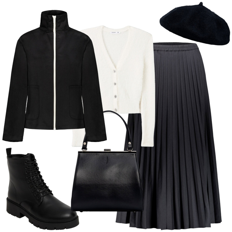 Outfit donna - Doppelganger. Stile Casual chic per Tutti i giorni. Abbinamento con cardigans, anfibi, gonne lunghe, blazer, clutch, cappelli e berretti.